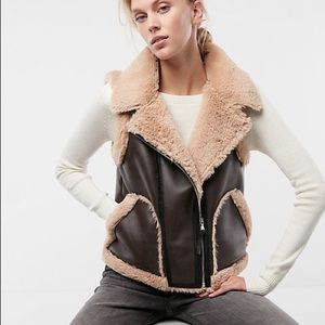 Color block faux fur leather vest